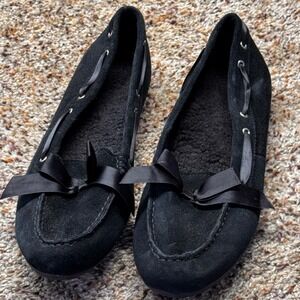 Vionic Alice Black Suede Faux Fur Lined Moccasin Slipper Loafer Womens 10